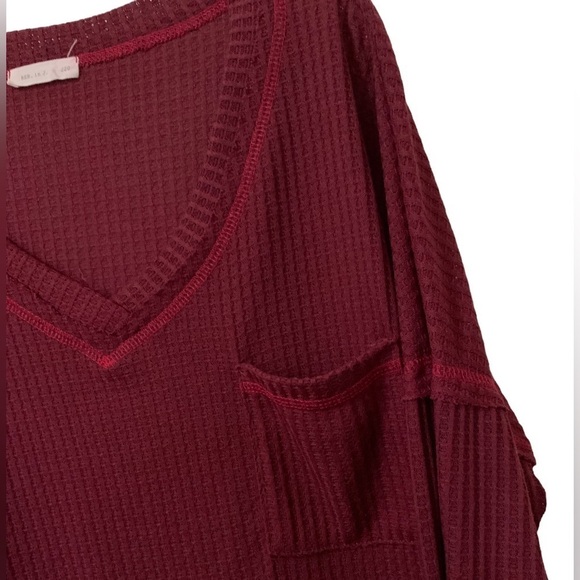 Reb in J 220 Wine Burgundy Maroon Waffle Knit Top Oversized for Comfort - Picture 7 of 9